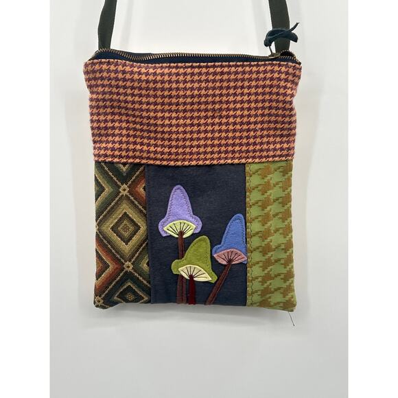 Unbranded Handbags - Mushroom Mixed Print Novelty Crossbody Purse Zip Top Bag Boho Hippie Indie